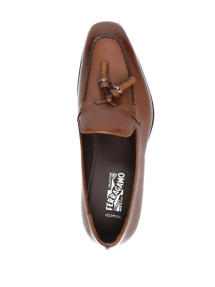 Ferragamo Tassel-Detail Leather Loafers in BROWN