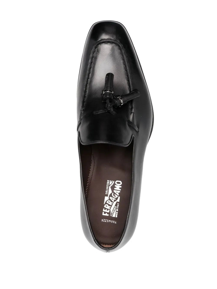 Ferragamo Almond-Toe Tassel Loafers in BLACK