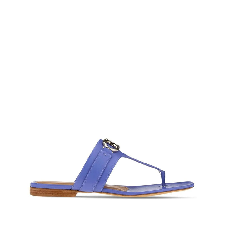 Ferragamo Gancini Leather Flat Sandals in BLUE