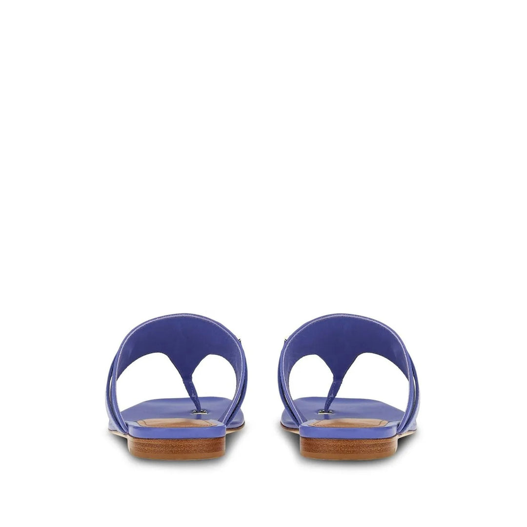 Ferragamo Gancini Leather Flat Sandals in BLUE