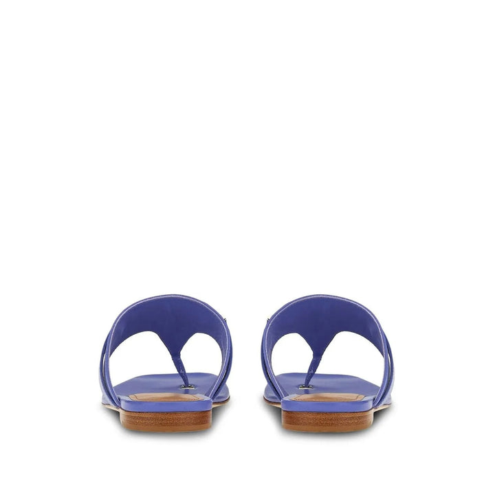 Ferragamo Gancini Leather Flat Sandals in BLUE