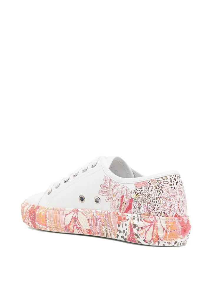 Ferragamo Floral-Print Lace-Up Sneakers in WHITE