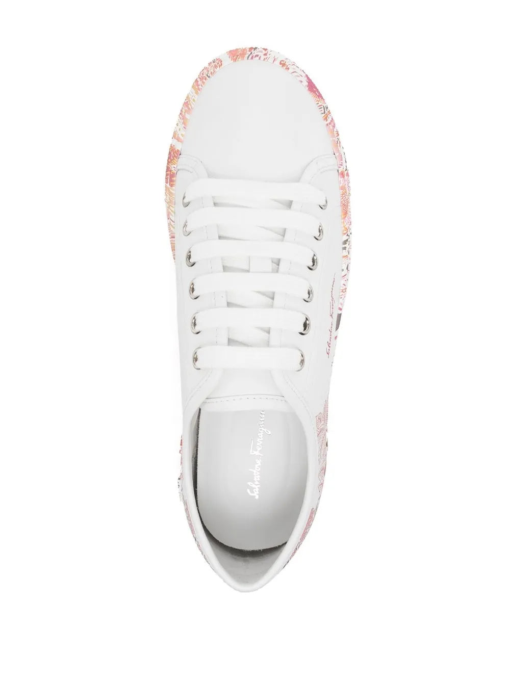Ferragamo Floral-Print Lace-Up Sneakers in WHITE