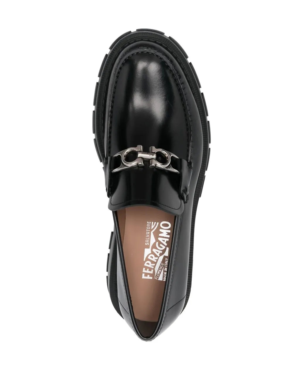 Ferragamo Logo-Plaque Leather Loafers in BLACK