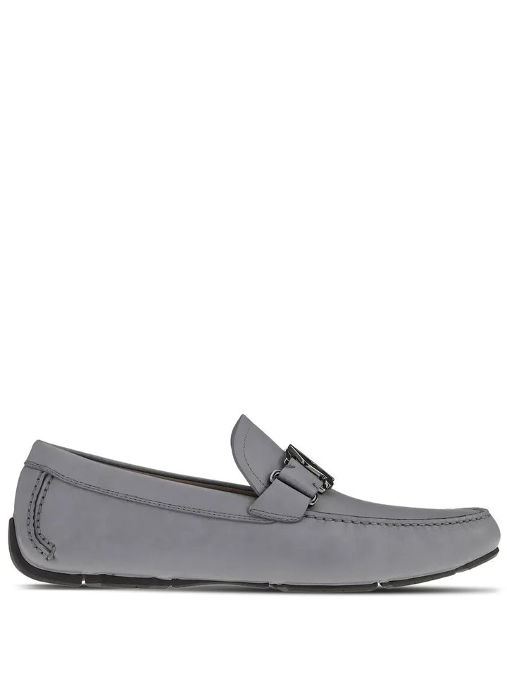 Ferragamo Sf-Buckle Round-Toe Loafers in GREY