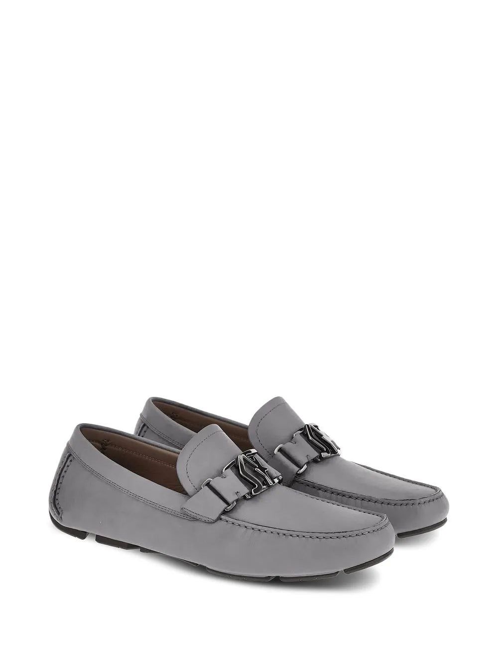 Ferragamo Sf-Buckle Round-Toe Loafers in GREY