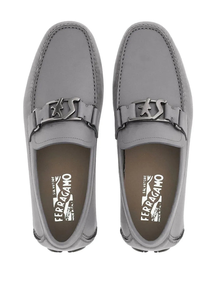Ferragamo Sf-Buckle Round-Toe Loafers in GREY