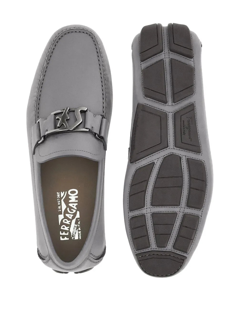 Ferragamo Sf-Buckle Round-Toe Loafers in GREY