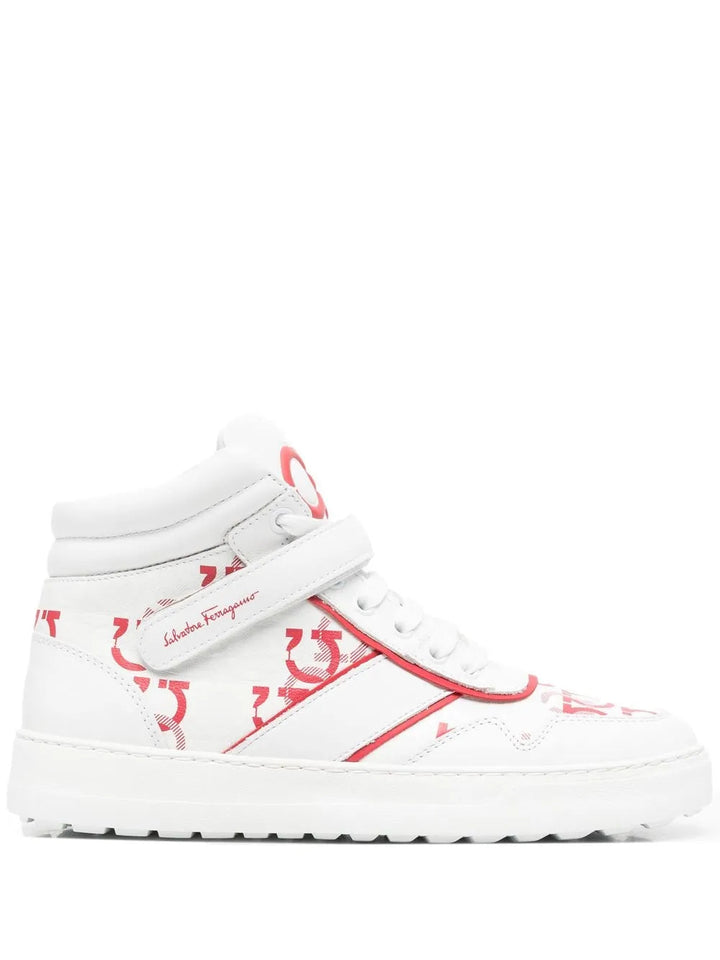 Ferragamo Noè High-Top Leather Sneakers in WHITE