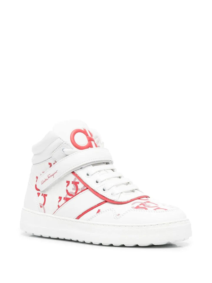 Ferragamo Noè High-Top Leather Sneakers in WHITE