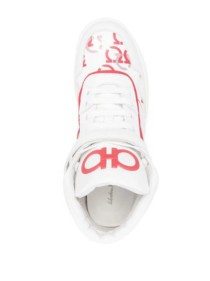 Ferragamo Noè High-Top Leather Sneakers in WHITE