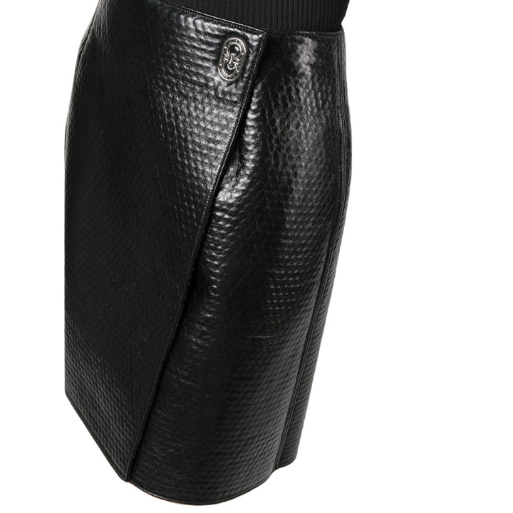 Salvatore Ferragamo - Clothing - Skirts - Ferragamo Embossed Wrap Leather Skirt Black - 8057553878657 - Ask Me Wear