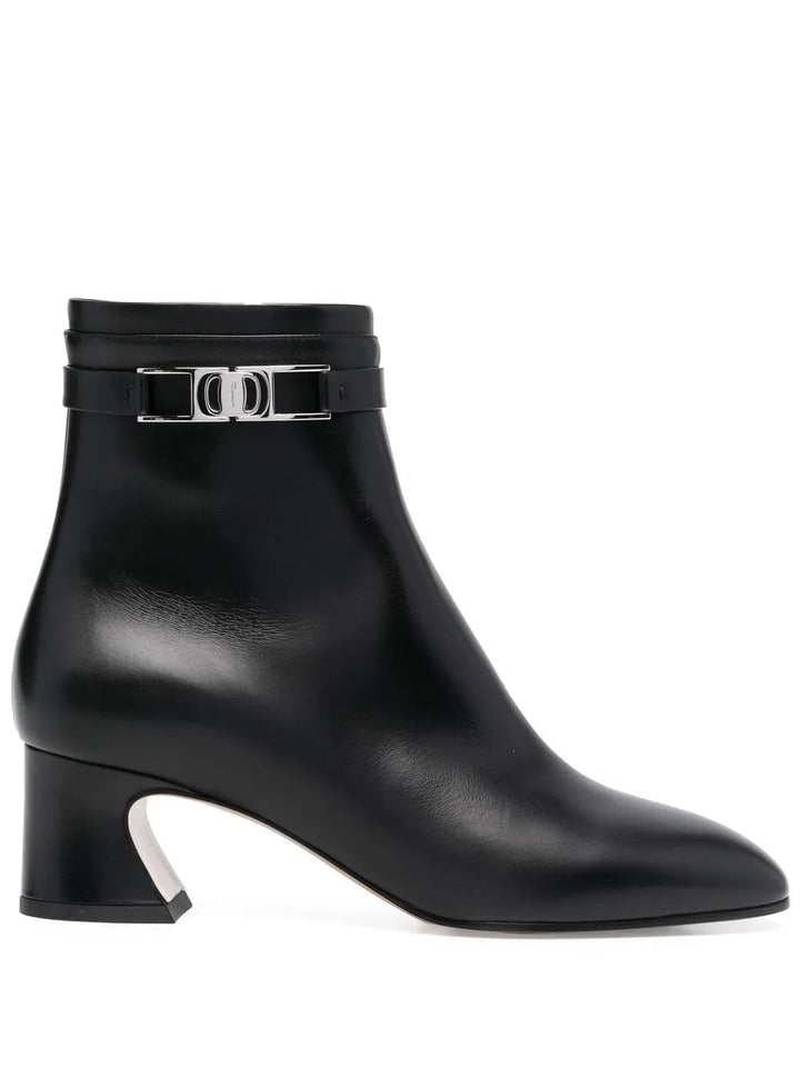 Ferragamo Vara Chain Leather Ankle Boots