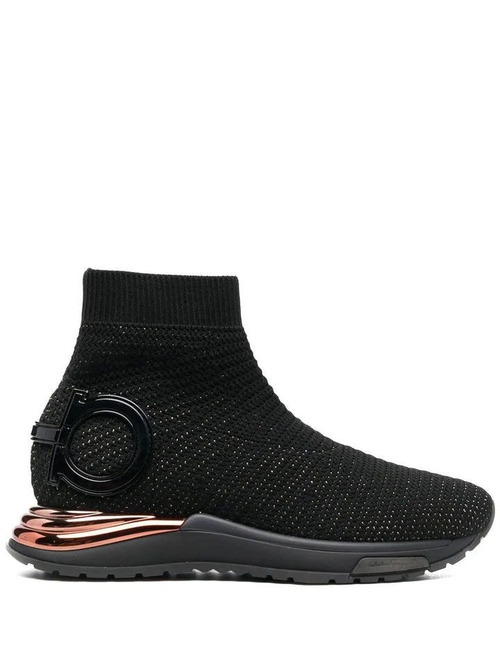 Ferragamo Gardena Sock Ankle Sneakers in BLACK