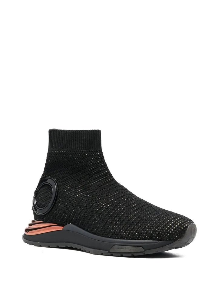 Ferragamo Gardena Sock Ankle Sneakers in BLACK