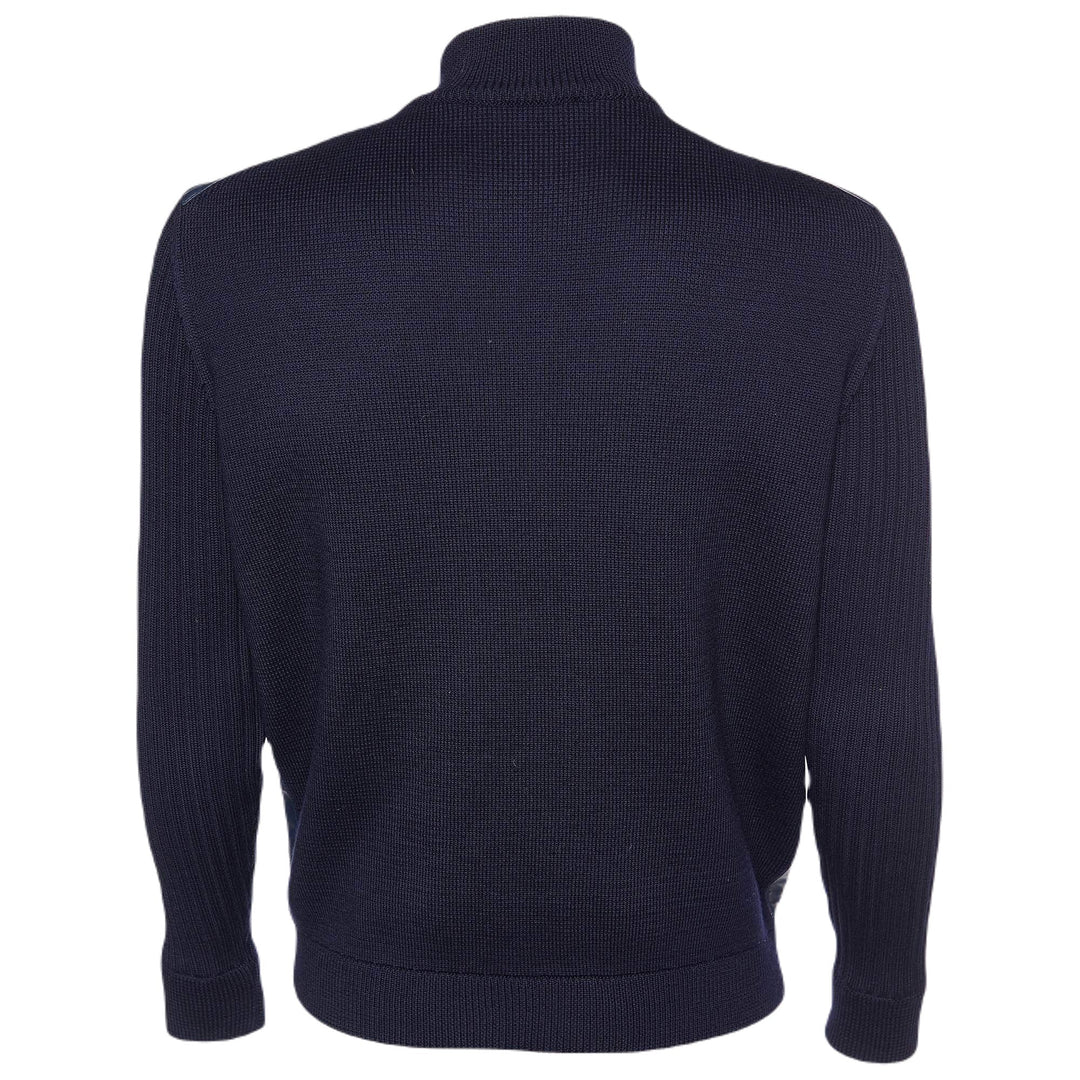 Ferragamo Leather &amp; Wool Knit Zip Front Jacket Navy by Salvatore Ferragamo outlet now on sale