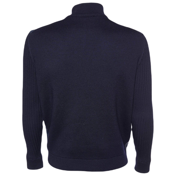 Ferragamo Leather &amp; Wool Knit Zip Front Jacket Navy by Salvatore Ferragamo outlet now on sale