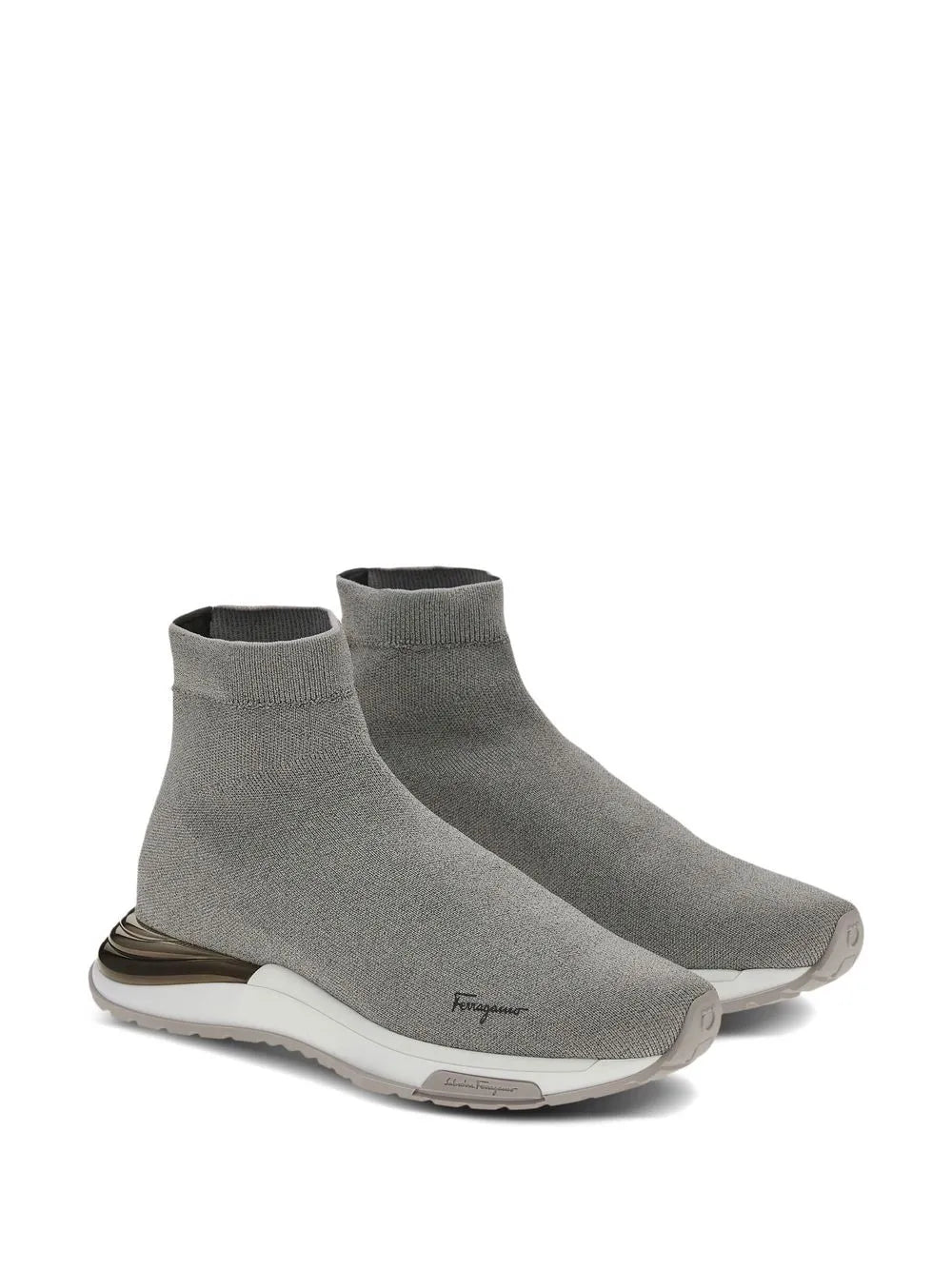 Ferragamo Logo-Print Sock Sneakers in GREY