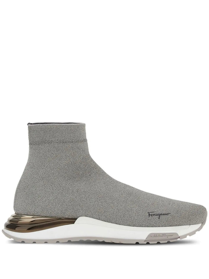 Ferragamo Logo-Print Sock Sneakers in GREY