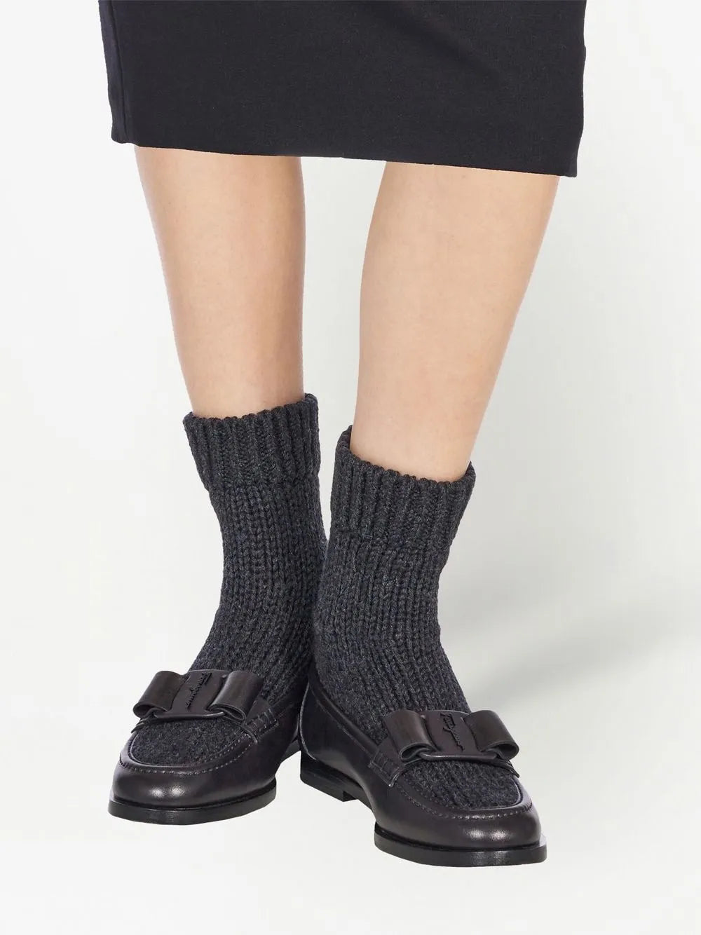 Ferragamo Vara Bow Sock-Ankle Loafers