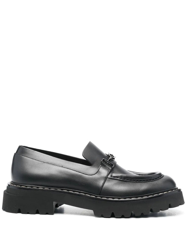 Ferragamo Gancini Chunky Leather Loafers in BLACK