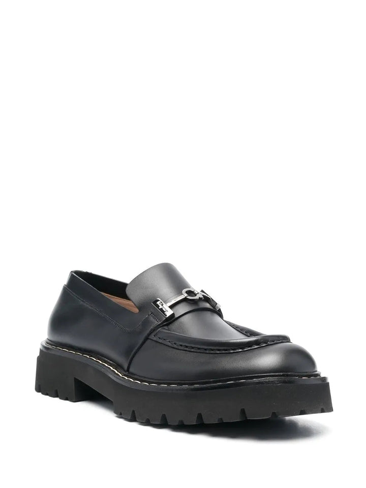 Ferragamo Gancini Chunky Leather Loafers in BLACK