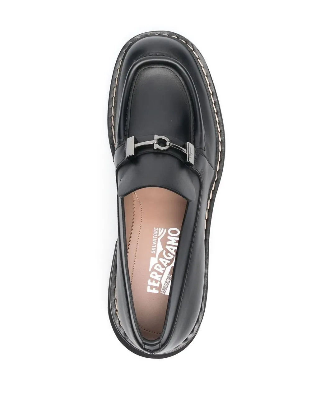 Ferragamo Gancini Chunky Leather Loafers in BLACK