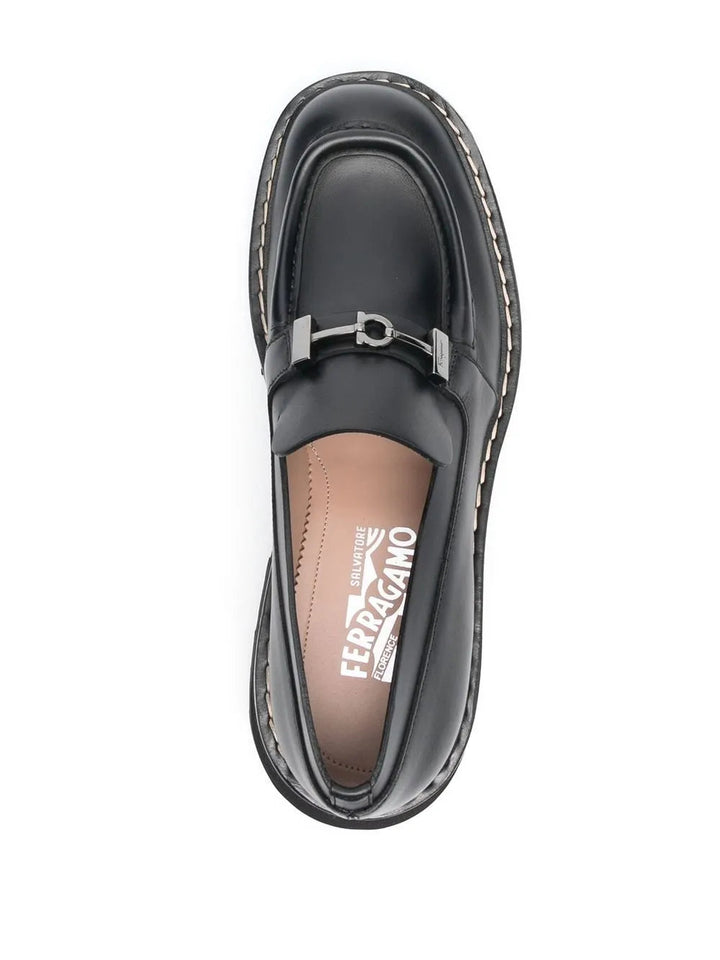 Ferragamo Gancini Chunky Leather Loafers in BLACK