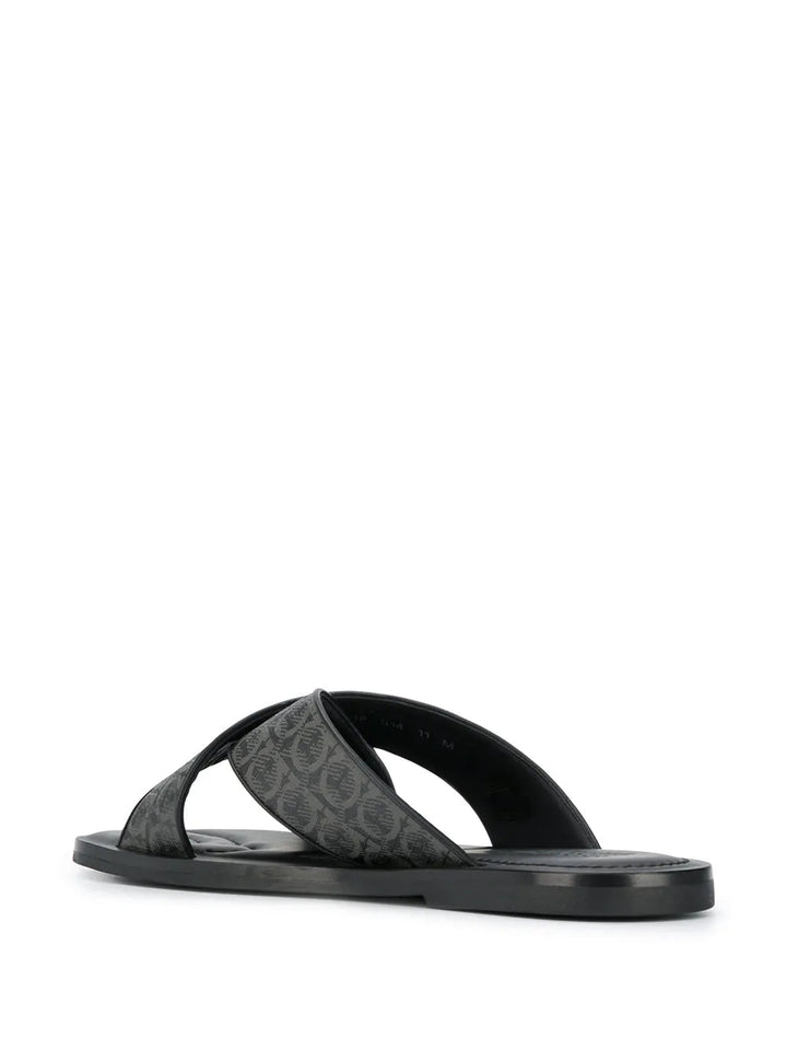 Ferragamo Gancini Leather Pool Slides