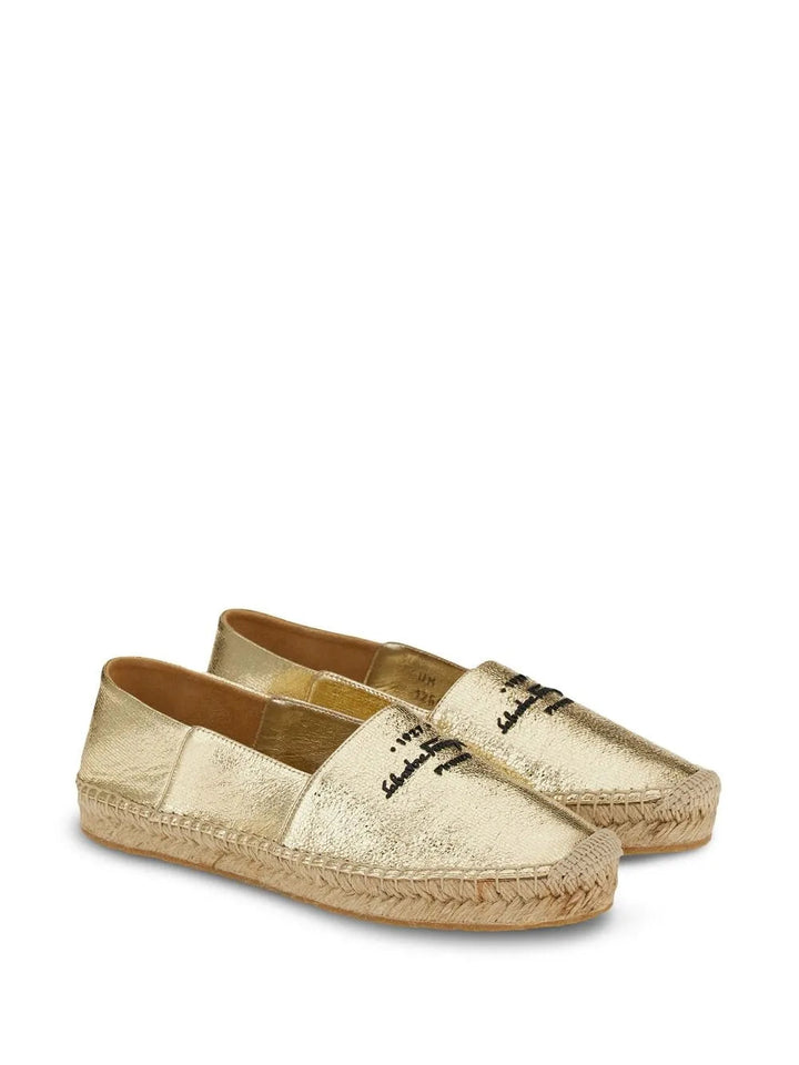 Ferragamo Logo-Embroidered Metallic Espadrilles