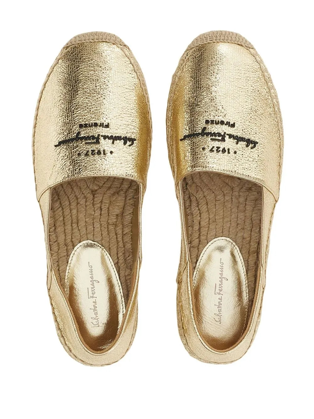 Ferragamo Logo-Embroidered Metallic Espadrilles