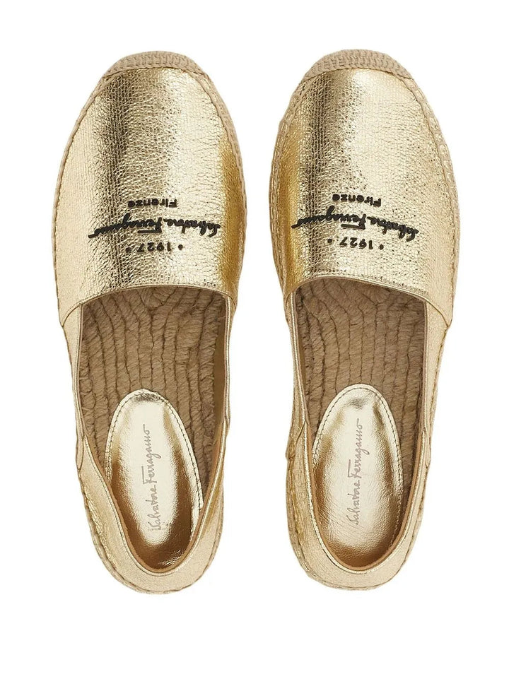 Ferragamo Logo-Embroidered Metallic Espadrilles
