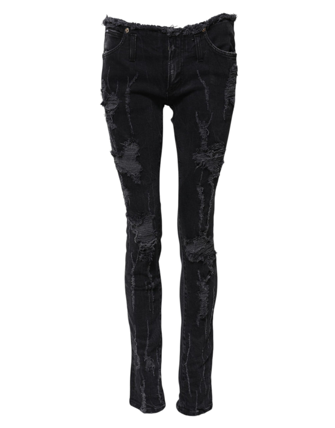 Dolce &amp; Gabbana Black Cotton Tattered Skinny Denim Jeans by Dolce &amp; Gabbana outlet now on sale