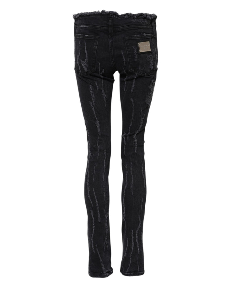 Dolce &amp; Gabbana Black Cotton Tattered Skinny Denim Jeans by Dolce &amp; Gabbana outlet now on sale