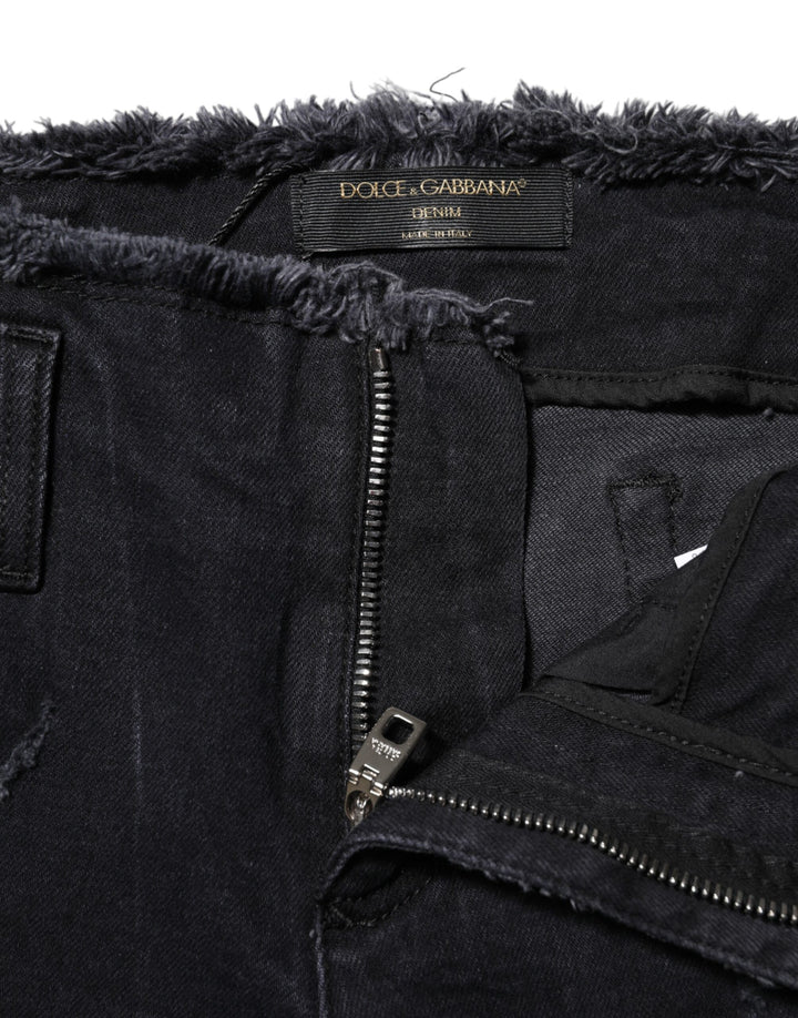 Dolce &amp; Gabbana Black Cotton Tattered Skinny Denim Jeans by Dolce &amp; Gabbana outlet now on sale