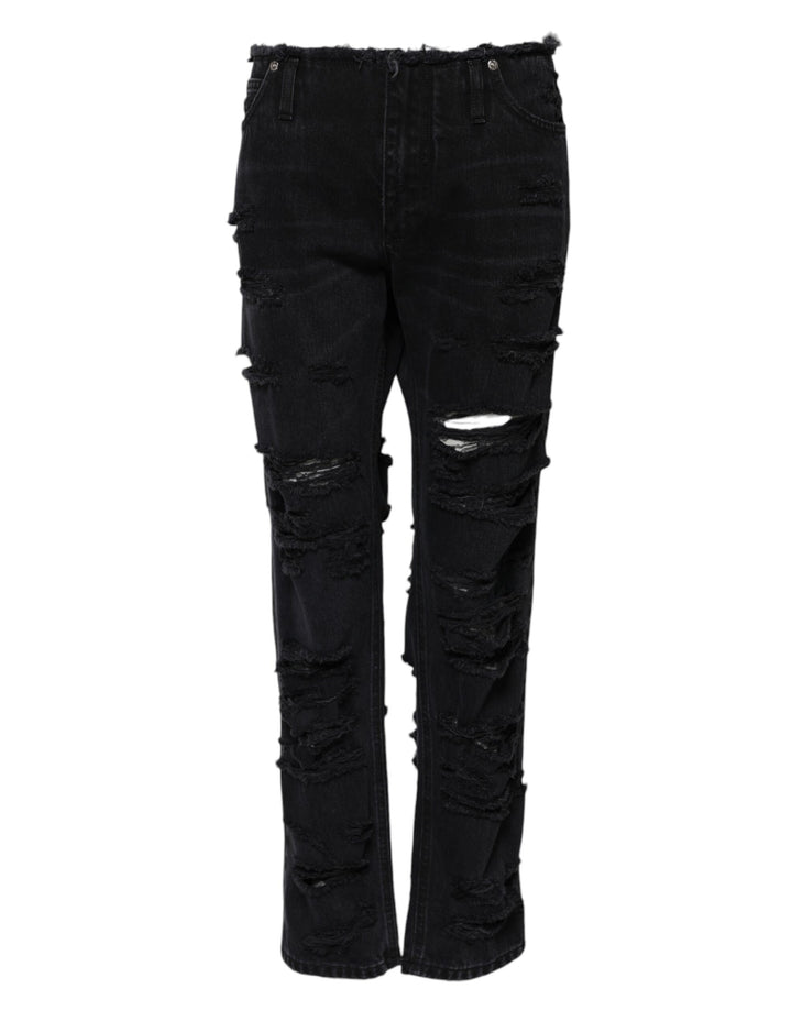 Dolce &amp; Gabbana Sample Sale Dolce &amp; Gabbana Black Cotton Tattered Mid Waist Denim Jeans - | Designer outlet