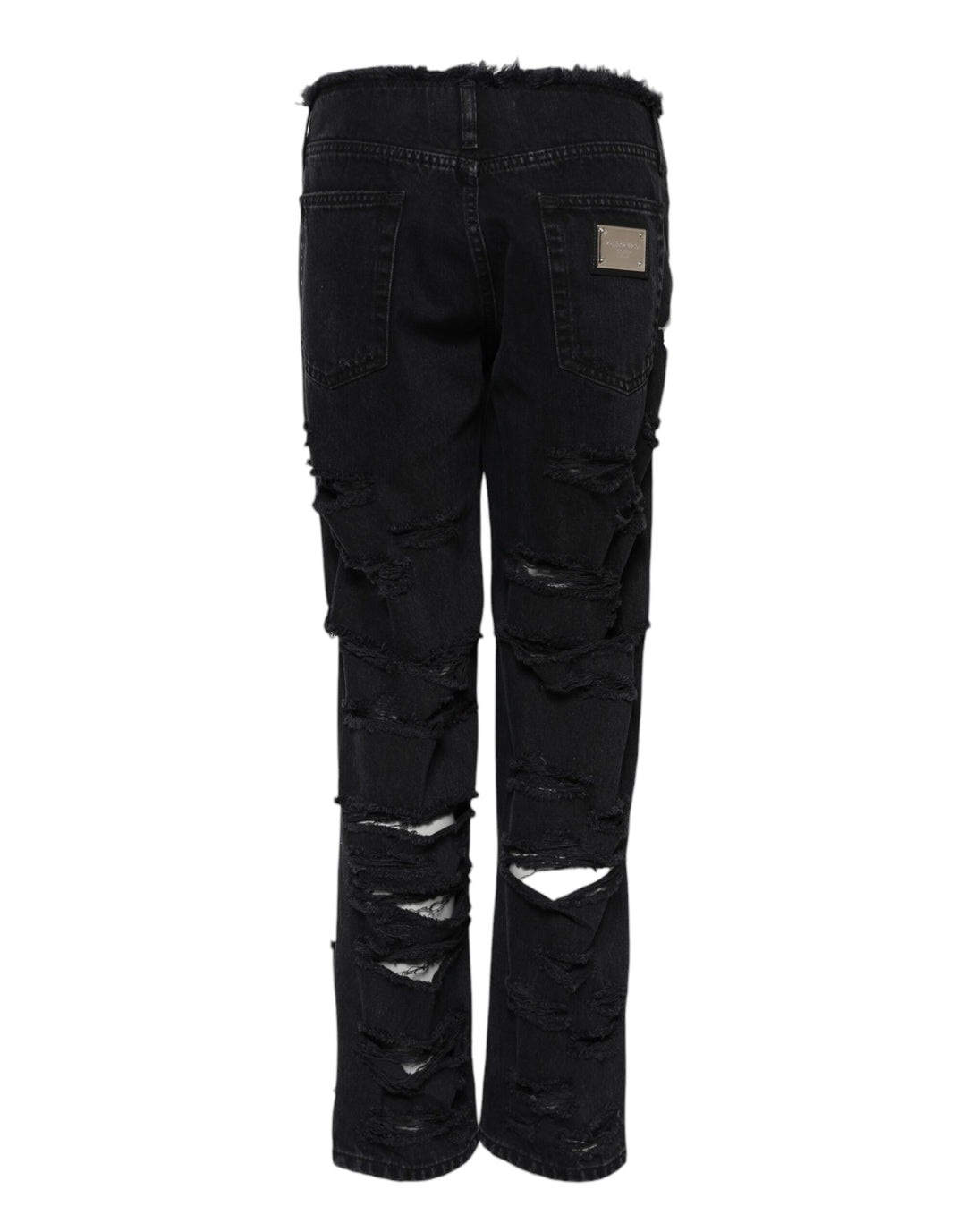 Dolce &amp; Gabbana Black Cotton Tattered Mid Waist Denim Jeans by Dolce &amp; Gabbana outlet now on sale