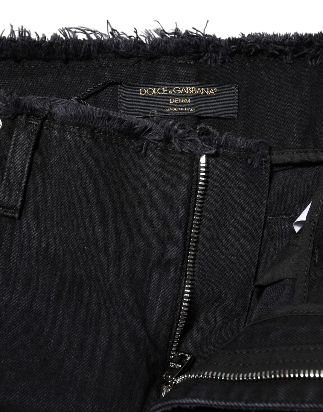 Dolce &amp; Gabbana Black Cotton Tattered Mid Waist Denim Jeans by Dolce &amp; Gabbana outlet now on sale