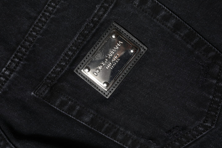 Dolce &amp; Gabbana Sample Sale Dolce &amp; Gabbana Black Cotton Tattered Mid Waist Denim Jeans - | Designer outlet