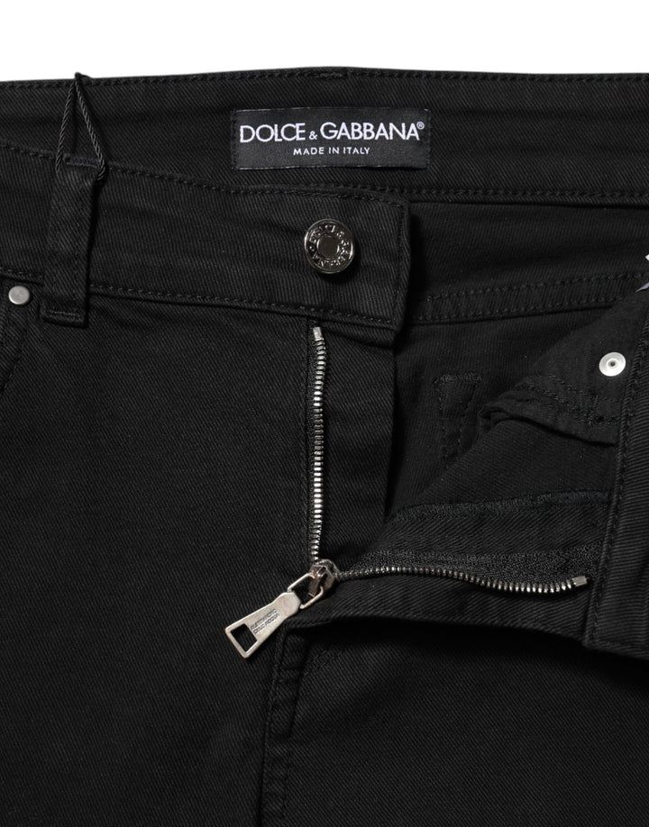 Dolce &amp; Gabbana Sample Sale Dolce &amp; Gabbana Black Cotton Logo Skinny Mid Waist Denim Jeans - | Designer outlet