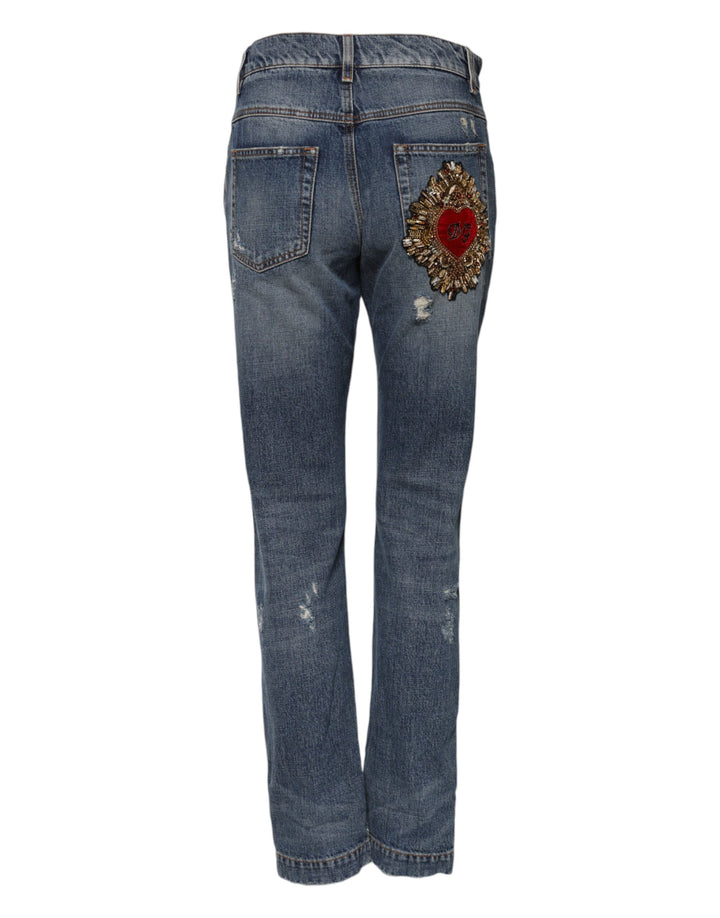 Dolce &amp; Gabbana Sample Sale Dolce &amp; Gabbana Blue Cotton Boyfriend Tattered Denim Jeans - | Designer outlet