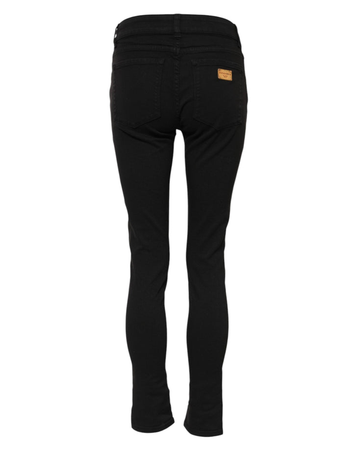 Dolce &amp; Gabbana Black Cotton Skinny Mid Waist Denim Jeans by Dolce &amp; Gabbana outlet now on sale
