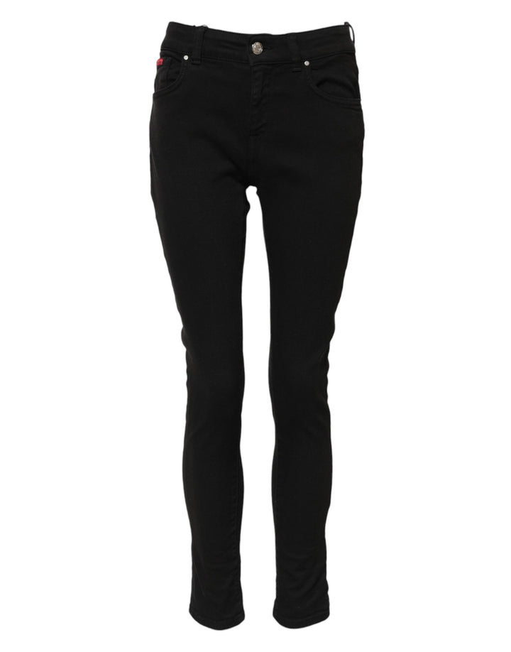 Dolce &amp; Gabbana Sample Sale Dolce &amp; Gabbana Black Cotton Logo Skinny Mid Waist Denim Jeans - | Designer outlet