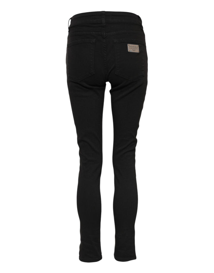 Dolce &amp; Gabbana Sample Sale Dolce &amp; Gabbana Black Cotton Logo Skinny Mid Waist Denim Jeans - | Designer outlet