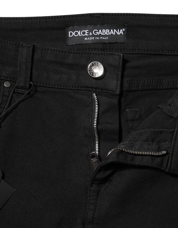 Dolce &amp; Gabbana Sample Sale Dolce &amp; Gabbana Black Cotton Logo Skinny Mid Waist Denim Jeans - | Designer outlet