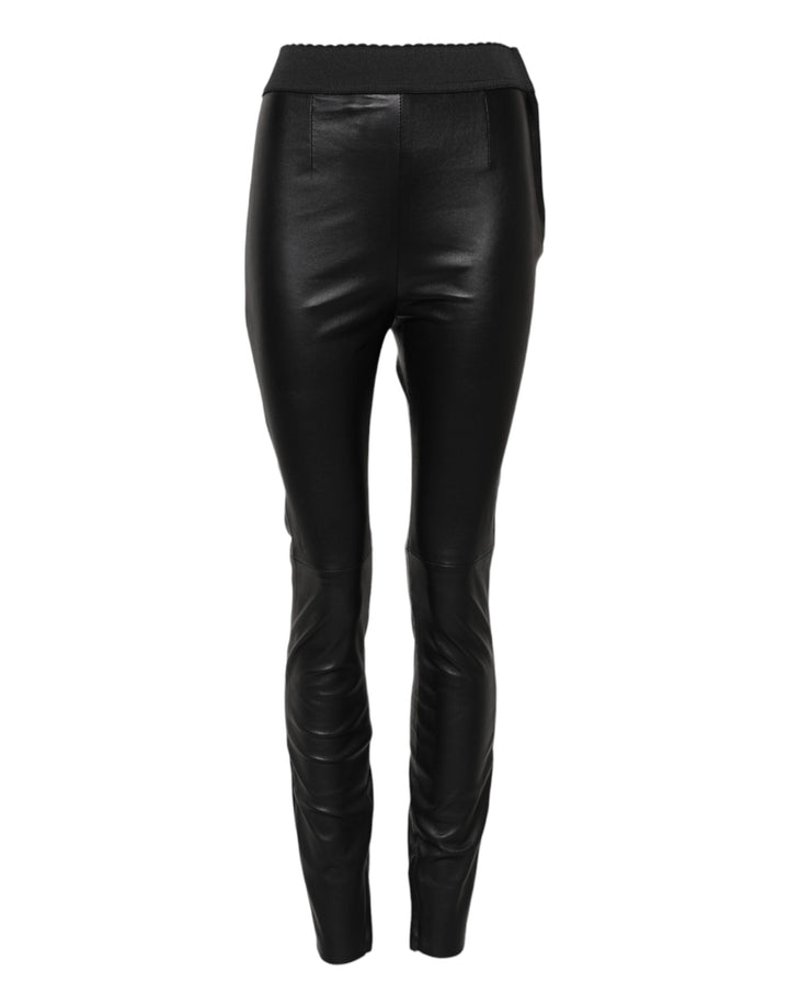 Dolce &amp; Gabbana Black Leather Elastic Waist Pants by Dolce &amp; Gabbana outlet now on sale