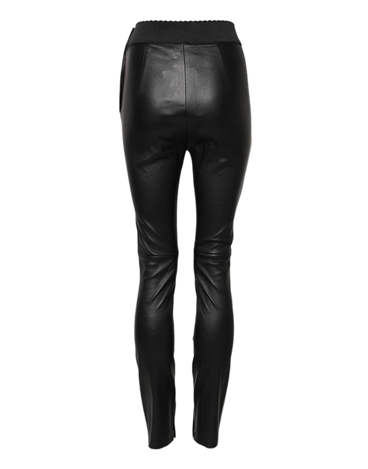 Dolce &amp; Gabbana Black Leather Elastic Waist Pants by Dolce &amp; Gabbana outlet now on sale