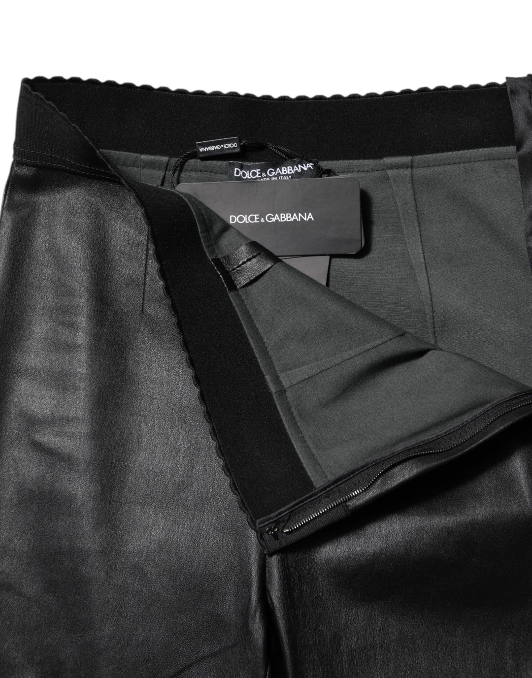 Dolce &amp; Gabbana Black Leather Elastic Waist Pants by Dolce &amp; Gabbana outlet now on sale