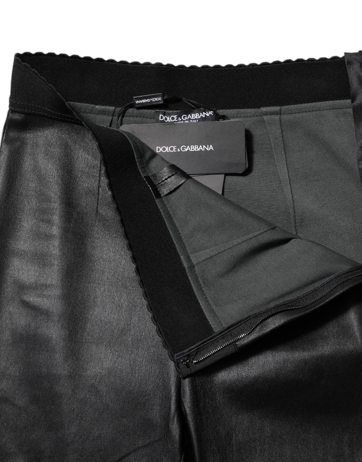 Dolce &amp; Gabbana Black Leather Elastic Waist Pants by Dolce &amp; Gabbana outlet now on sale