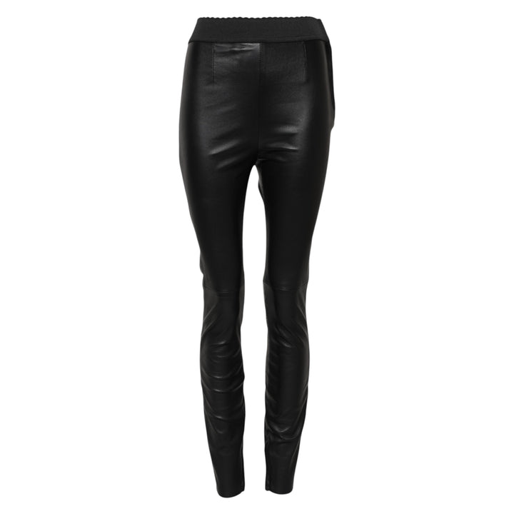Dolce &amp; Gabbana Black Leather Elastic Waist Pants by Dolce &amp; Gabbana outlet now on sale